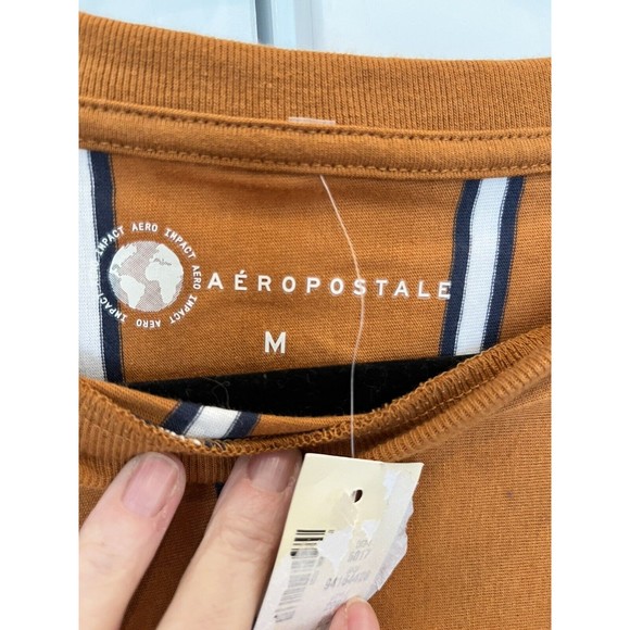 Aeropostale tee shirt Mens Orange and Navy Blue stripe with Logo NWT Size Med - Picture 6 of 7